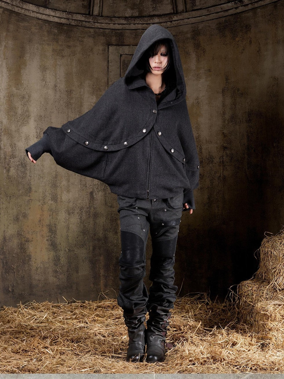 ARIADNAw Hooded Oversized Punk Gothic Regal Zipper Long Sleeve Women&