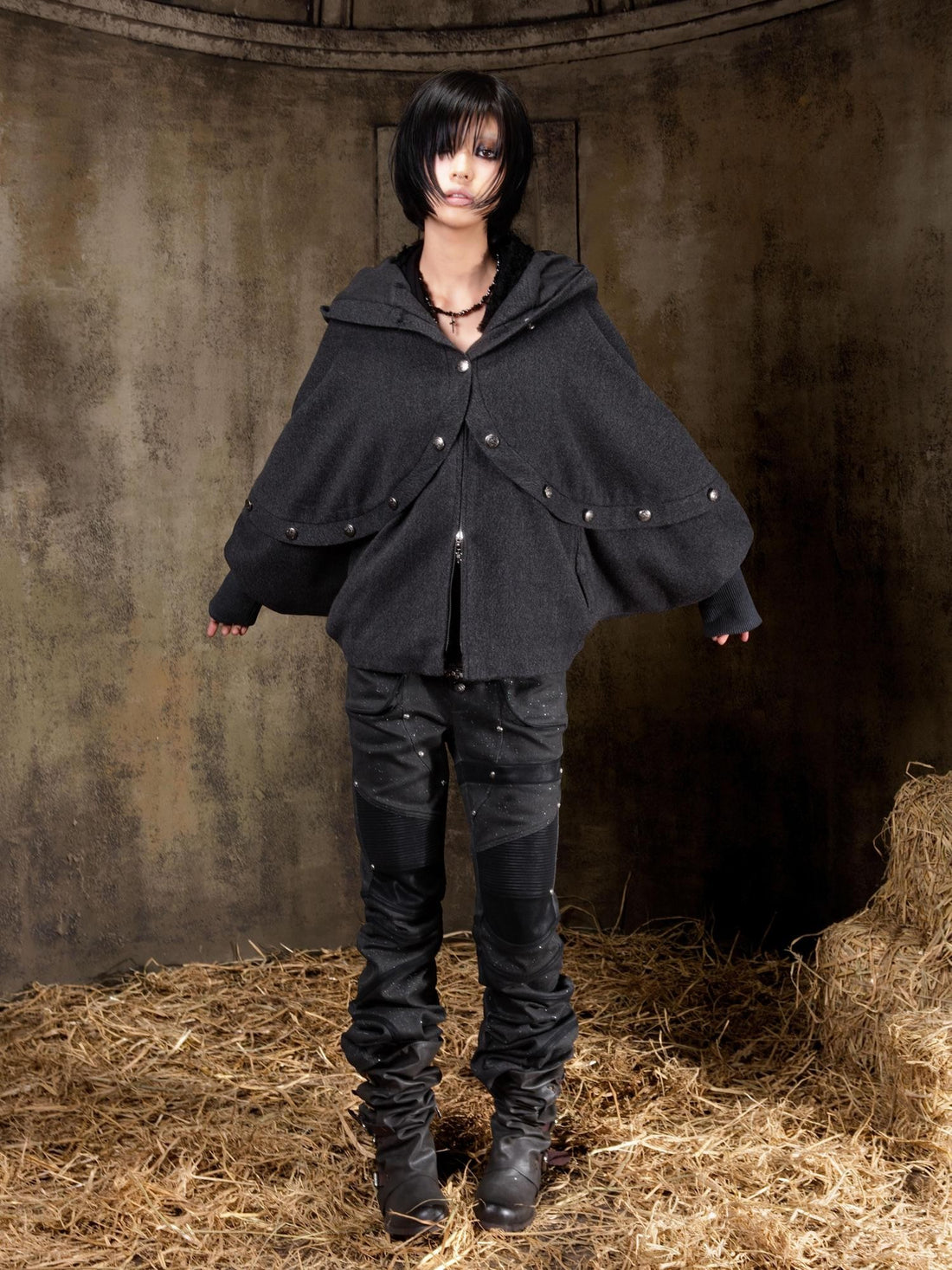 ARIADNAw Hooded Oversized Punk Gothic Regal Zipper Long Sleeve Women&