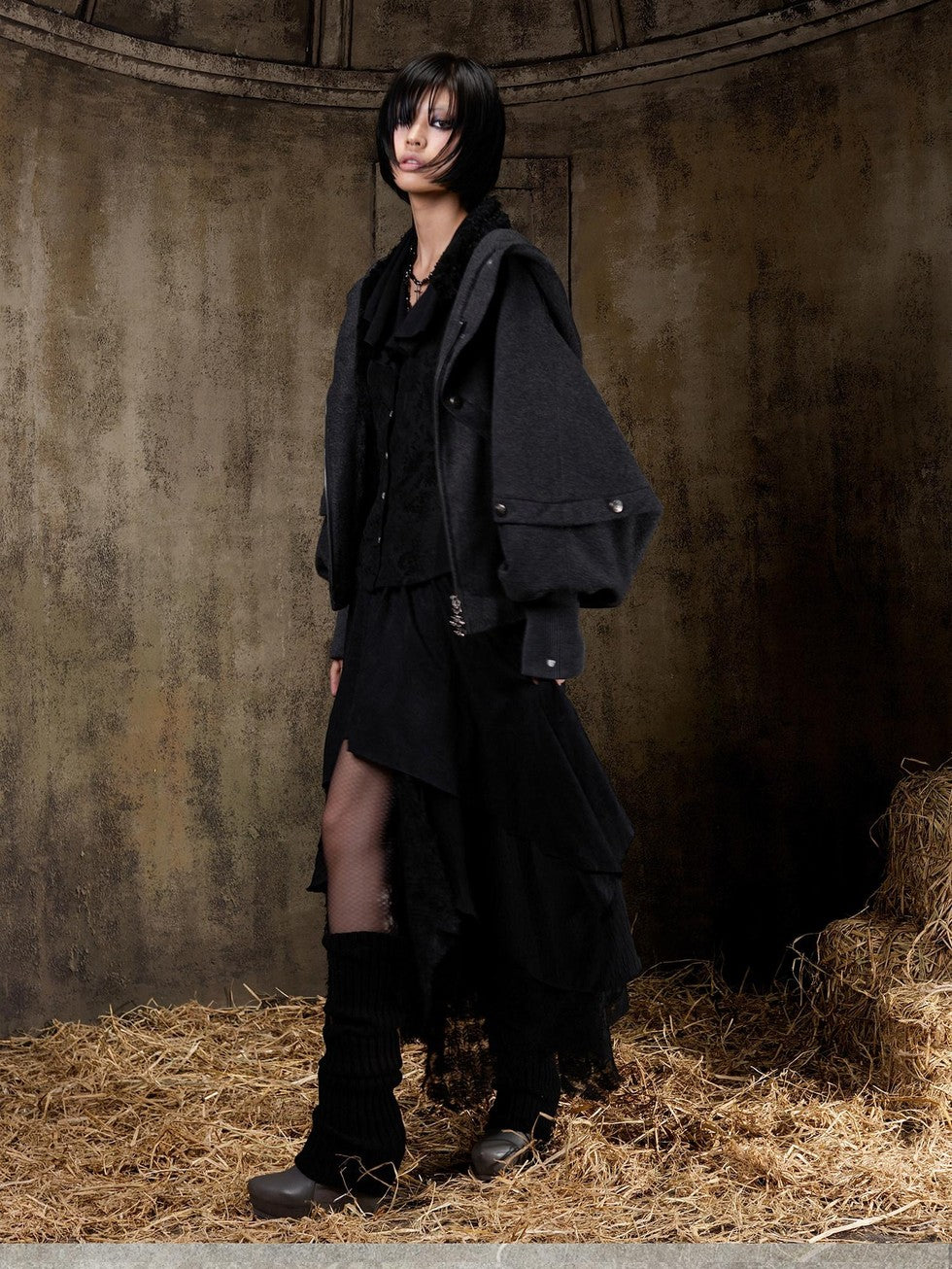 ARIADNAw Hooded Oversized Punk Gothic Regal Zipper Long Sleeve Women&