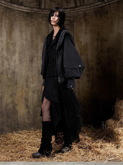 ARIADNAw Hooded Oversized Punk Gothic Regal Zipper Long Sleeve Women&