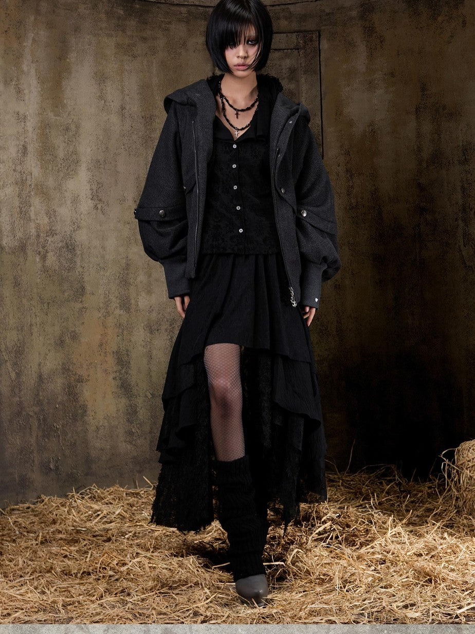 ARIADNAw Hooded Oversized Punk Gothic Regal Zipper Long Sleeve Women&