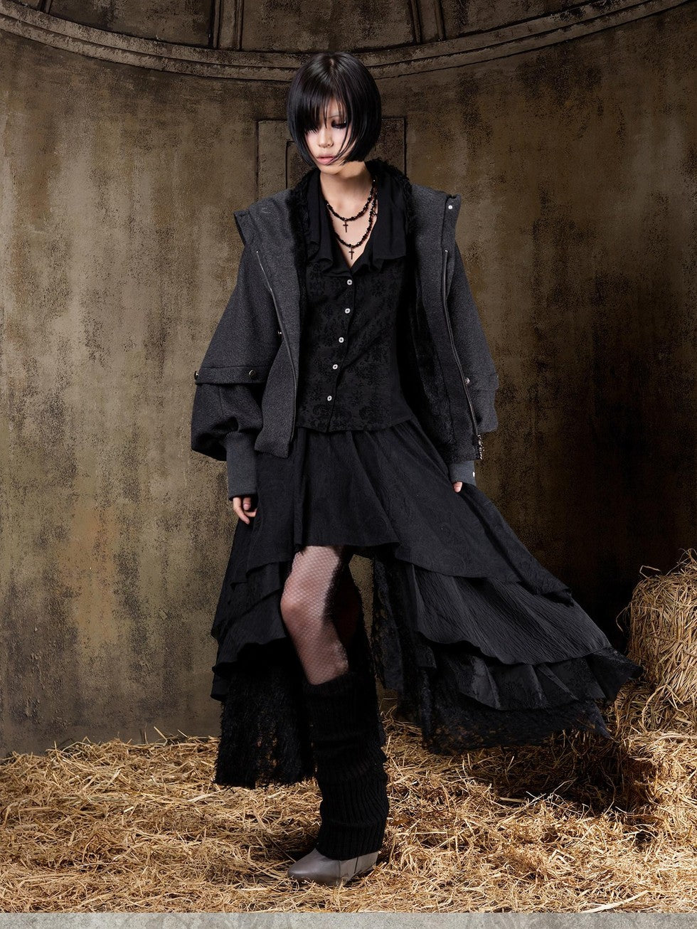 ARIADNAw Hooded Oversized Punk Gothic Regal Zipper Long Sleeve Women&