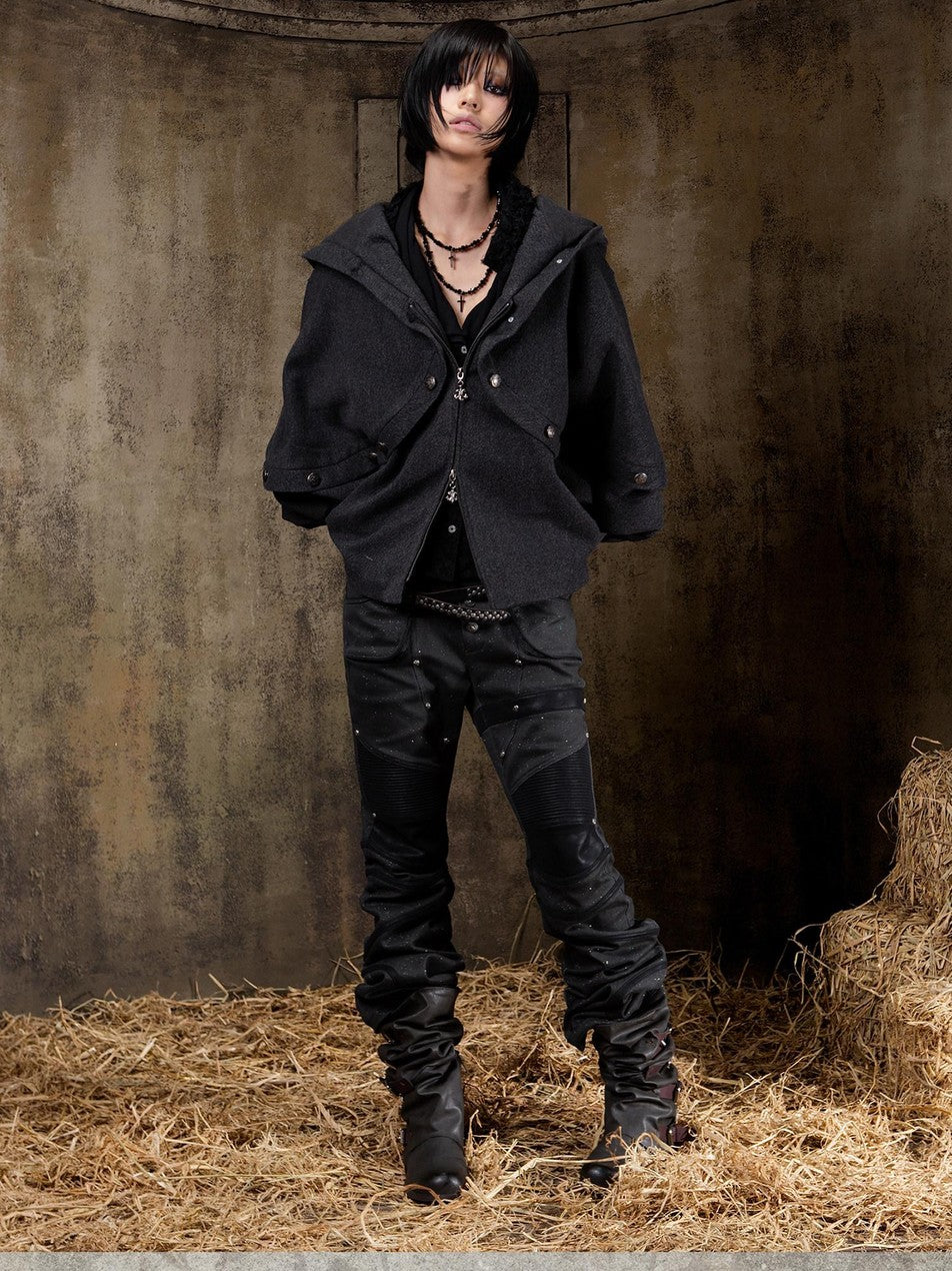 ARIADNAw Hooded Oversized Punk Gothic Regal Zipper Long Sleeve Women&