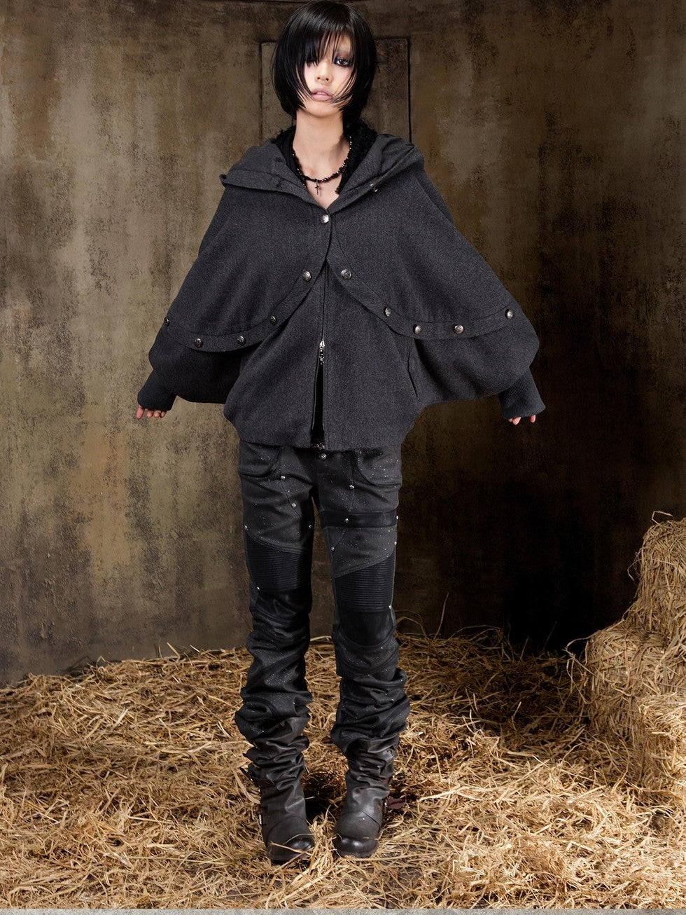 ARIADNAw Hooded Oversized Punk Gothic Regal Zipper Long Sleeve Women&