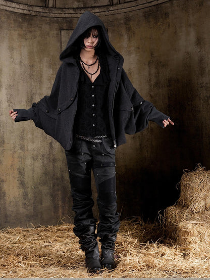 ARIADNAw Hooded Oversized Punk Gothic Regal Zipper Long Sleeve Women&