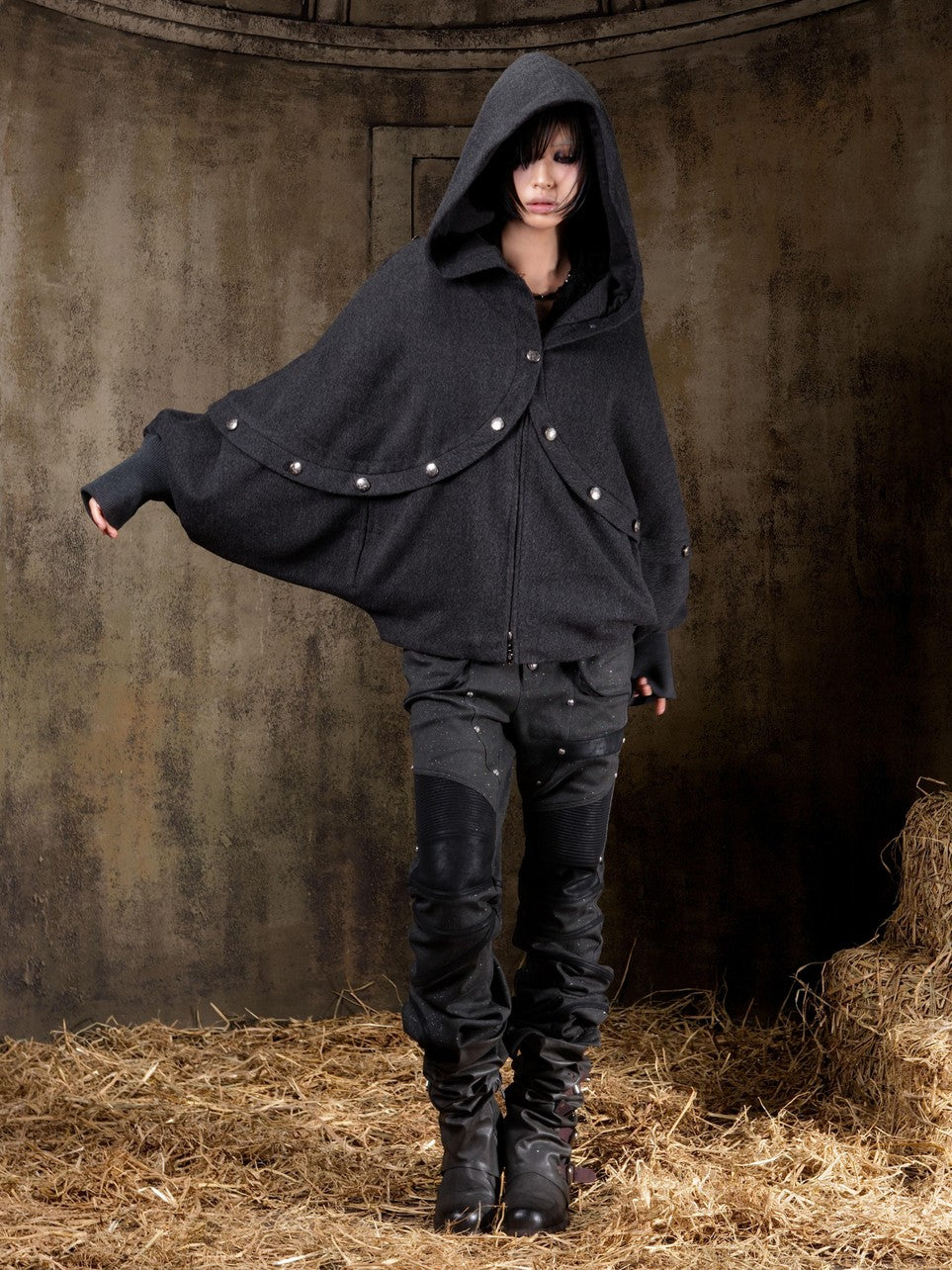 ARIADNAw Hooded Oversized Punk Gothic Regal Zipper Long Sleeve Women&