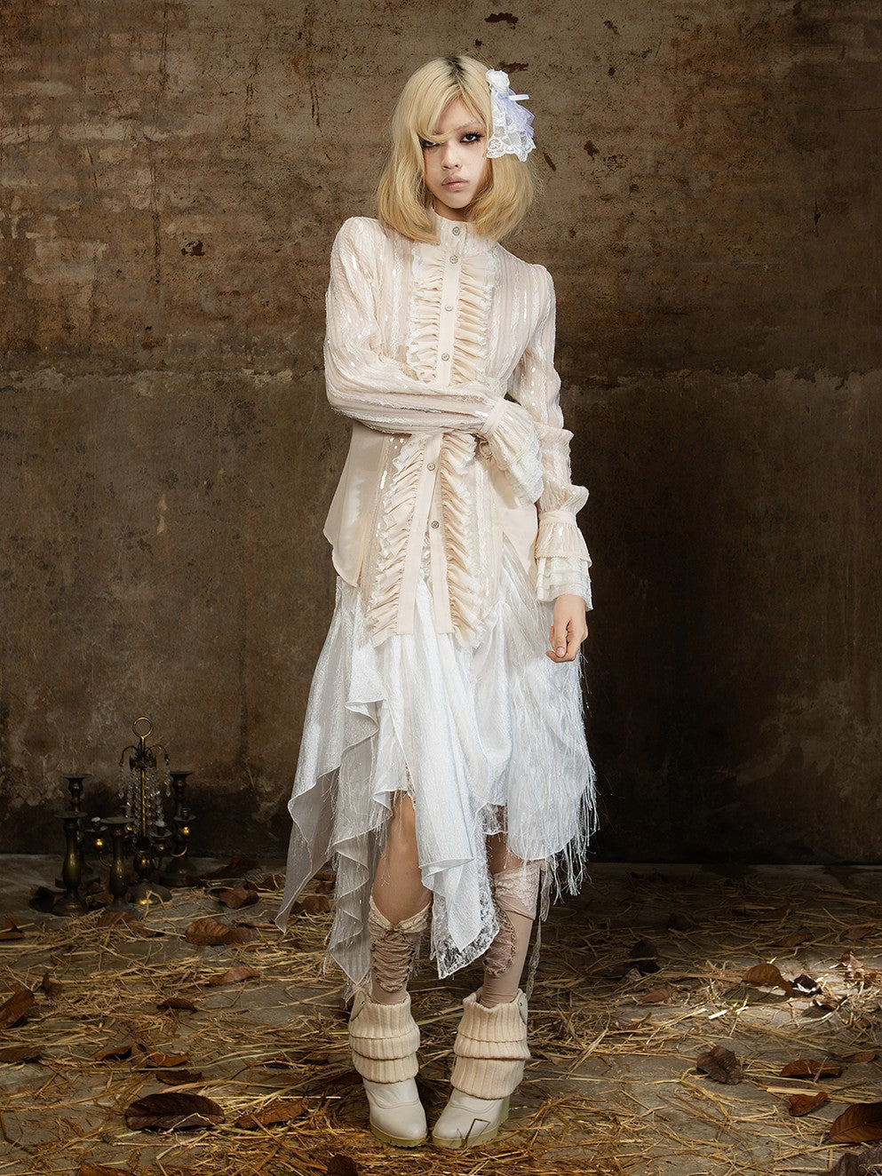 ARIADNAw Lace Sequin Embroidered High Neck Long Sleeve Women&