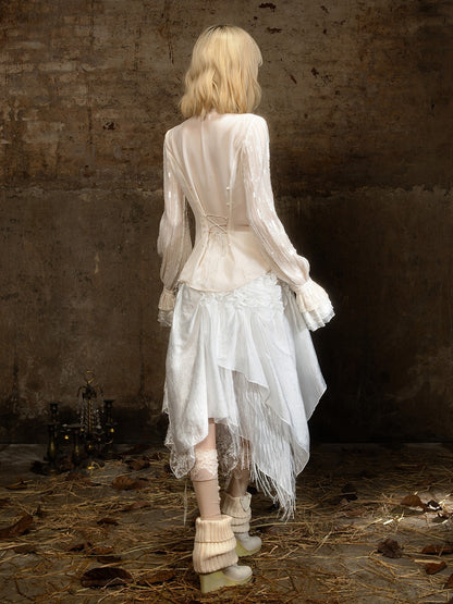 ARIADNAw Lace Sequin Embroidered High Neck Long Sleeve Women&