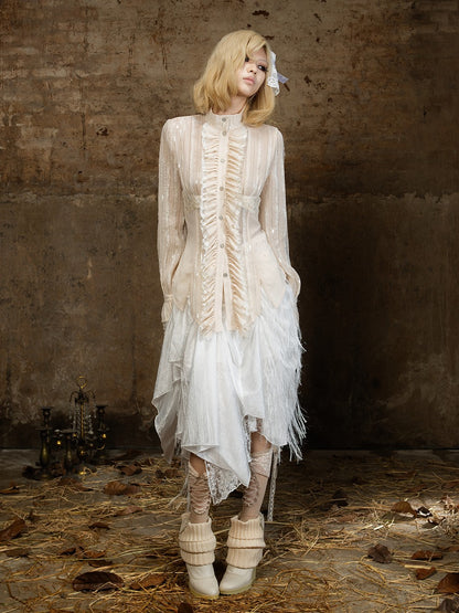ARIADNAw Lace Sequin Embroidered High Neck Long Sleeve Women&