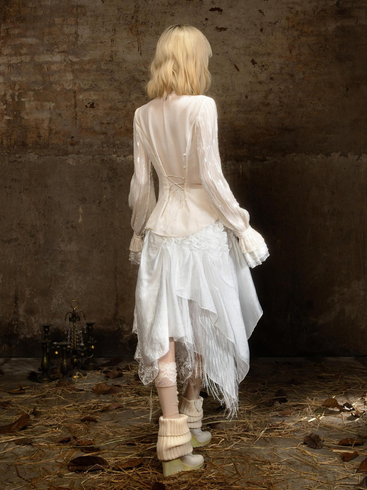 ARIADNAw Lace Sequin Embroidered High Neck Long Sleeve Women&
