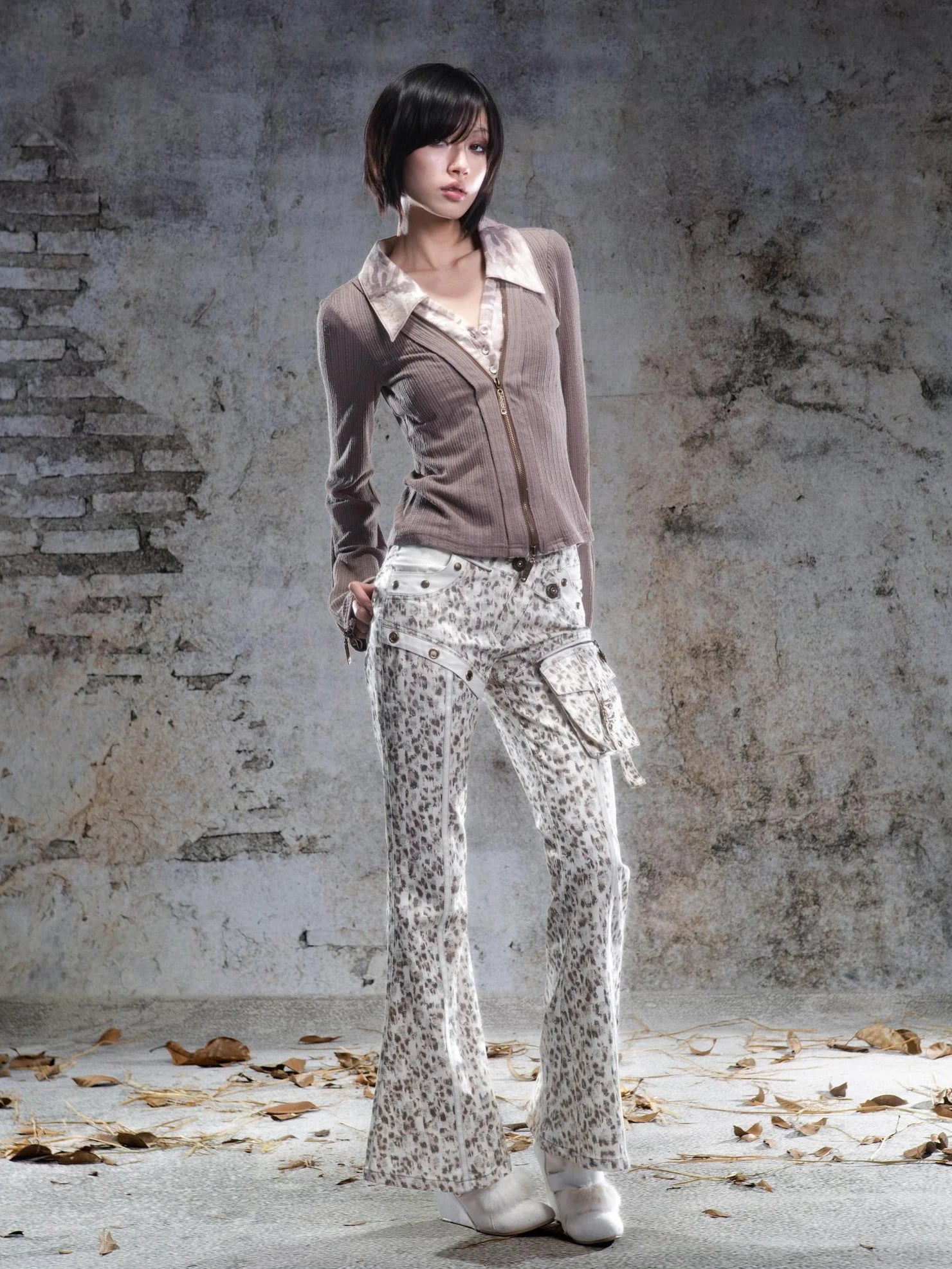 ARIADNAw Leopard Print Pocket Flared Pants Pants