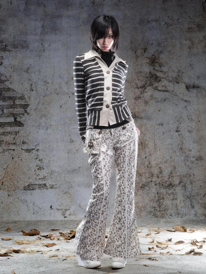ARIADNAw Leopard Print Pocket Flared Pants Pants