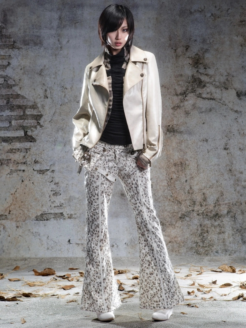 ARIADNAw Leopard Print Pocket Flared Pants Pants