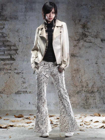 ARIADNAw Leopard Print Pocket Flared Pants Pants