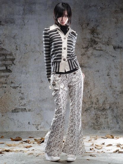 ARIADNAw Leopard Print Pocket Flared Pants Pants