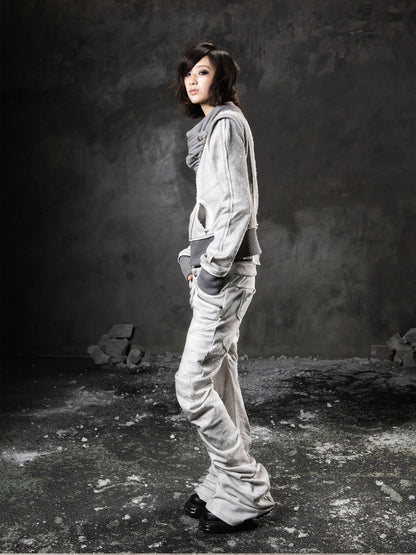 ARIADNAw Light Gray Low Waist Button Fly Punk Micro Flare Bell Bottom Unisex Sweatpants