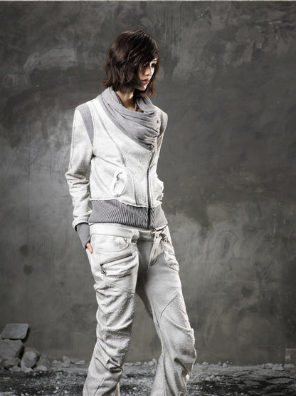 ARIADNAw Light Gray Low Waist Button Fly Punk Micro Flare Bell Bottom Unisex Sweatpants