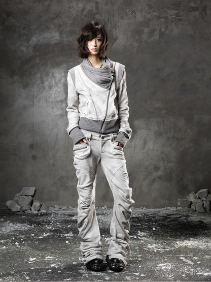 ARIADNAw Light Gray Low Waist Button Fly Punk Micro Flare Bell Bottom Unisex Sweatpants