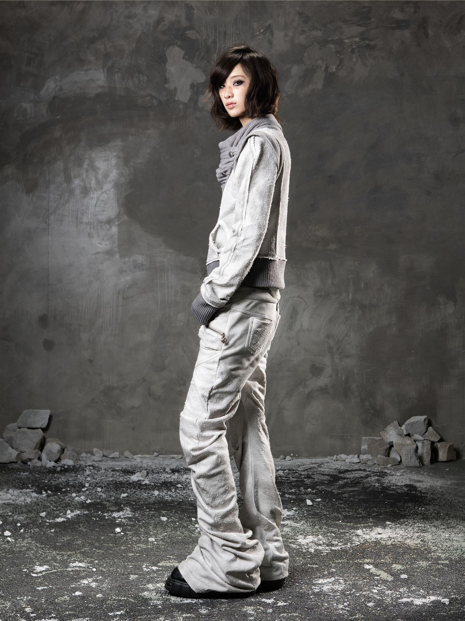ARIADNAw Light Gray Low Waist Button Fly Punk Micro Flare Bell Bottom Unisex Sweatpants