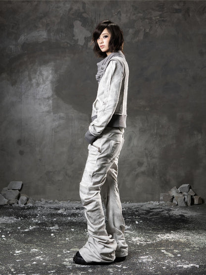 ARIADNAw Light Gray Low Waist Button Fly Punk Micro Flare Bell Bottom Unisex Sweatpants