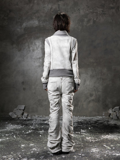 ARIADNAw Light Gray Low Waist Button Fly Punk Micro Flare Bell Bottom Unisex Sweatpants