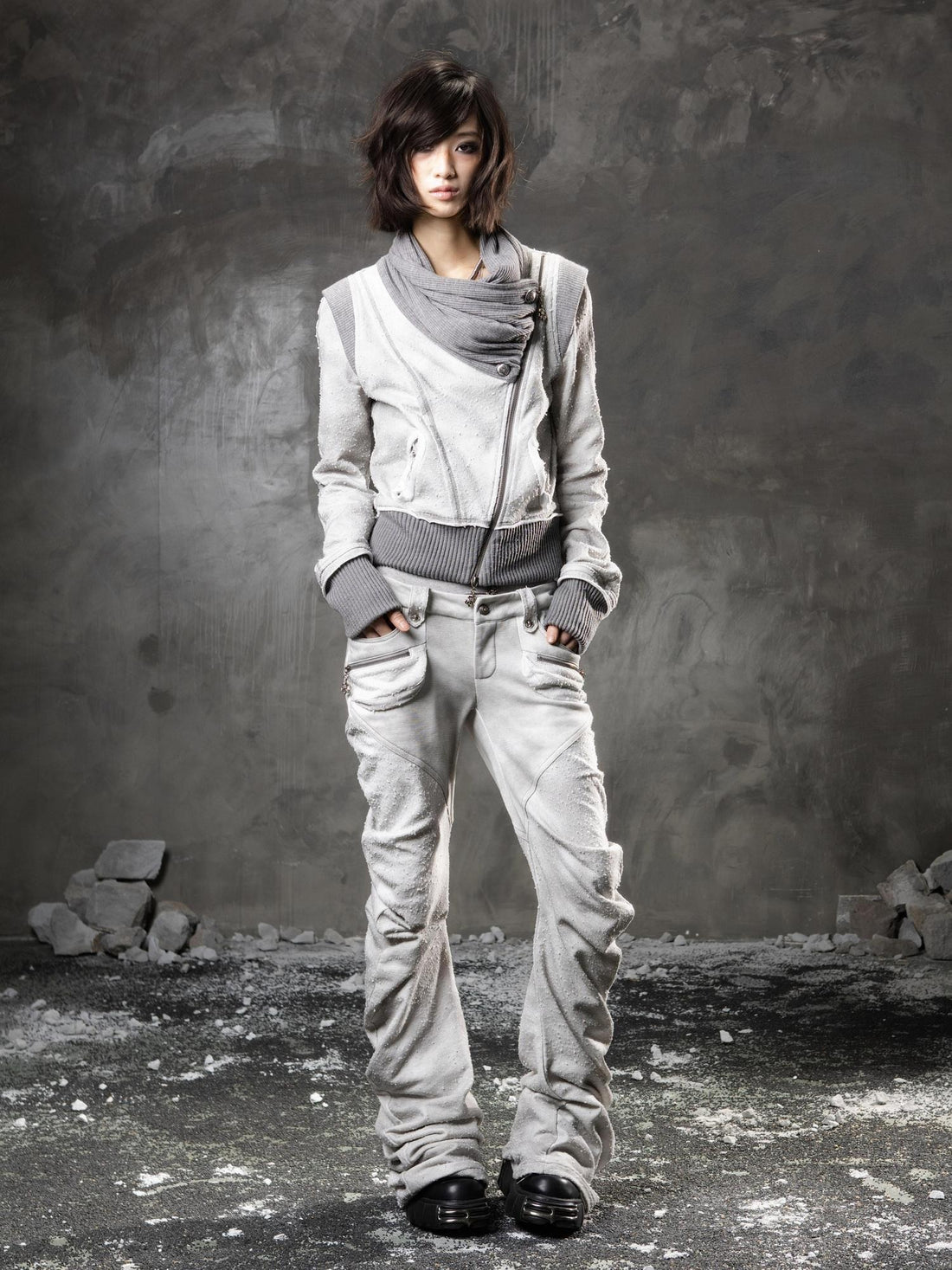 ARIADNAw Light Gray Low Waist Button Fly Punk Micro Flare Bell Bottom Unisex Sweatpants