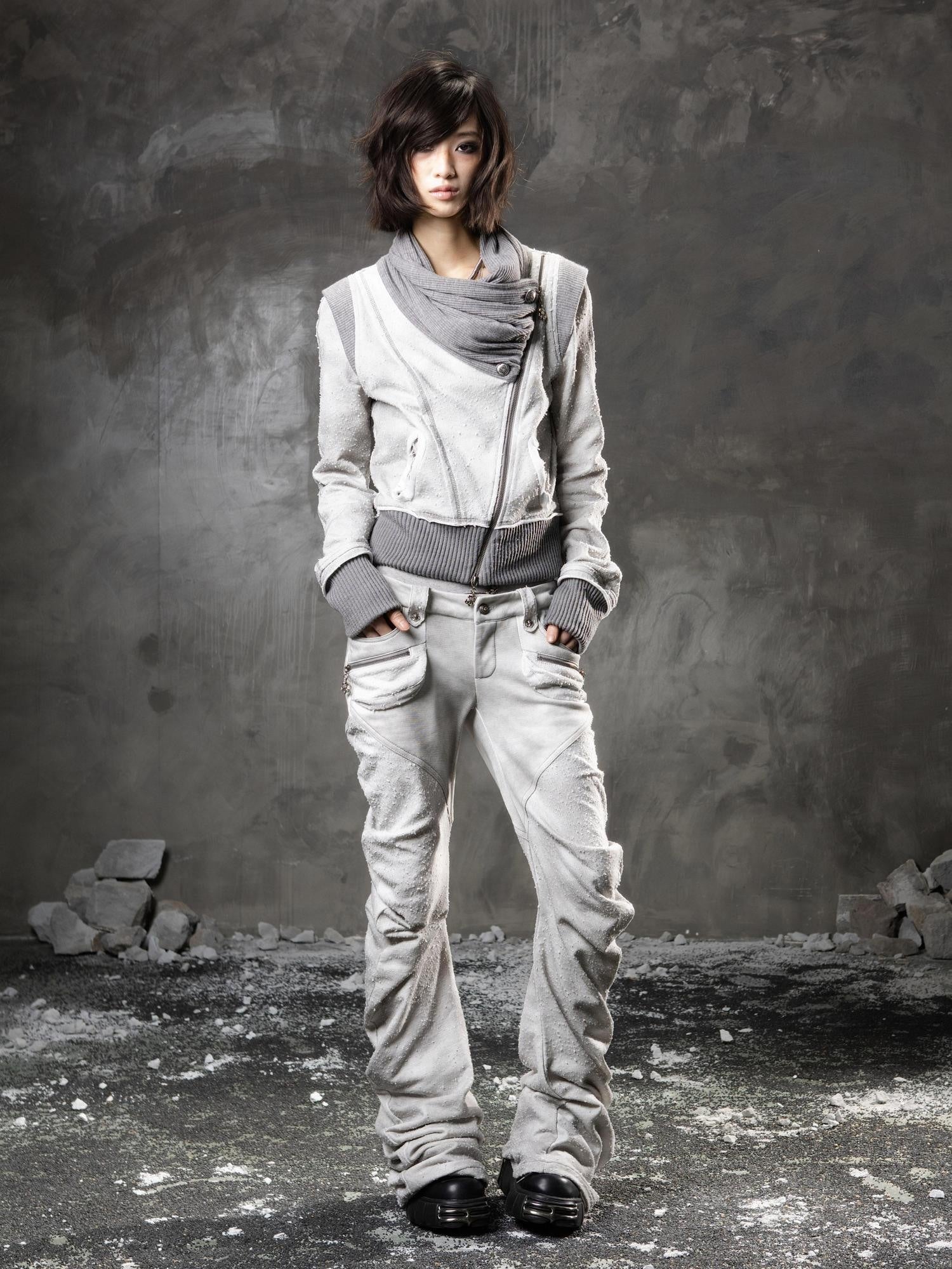 ARIADNAw Light Gray Low Waist Button Fly Punk Micro Flare Bell Bottom Unisex Sweatpants