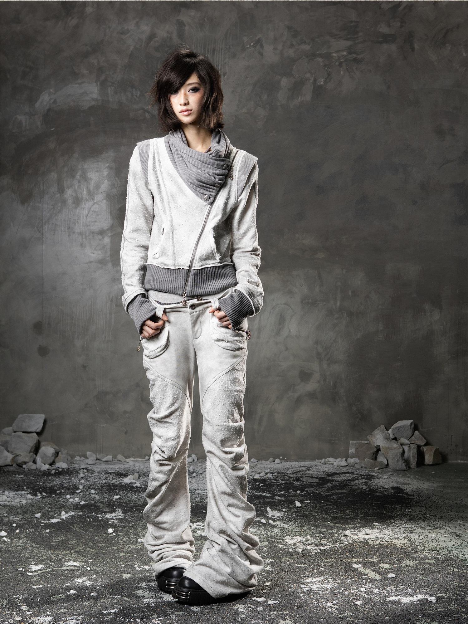 ARIADNAw Light Gray Low Waist Button Fly Punk Micro Flare Bell Bottom Unisex Sweatpants