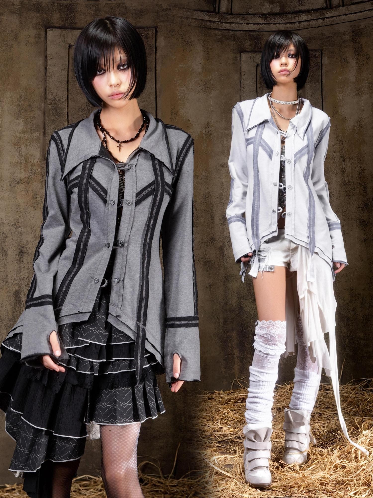 ARIADNAw Lightweight Punk Slim Fit Frayed Hem Cardigan Long Sleeve Girls Blouse