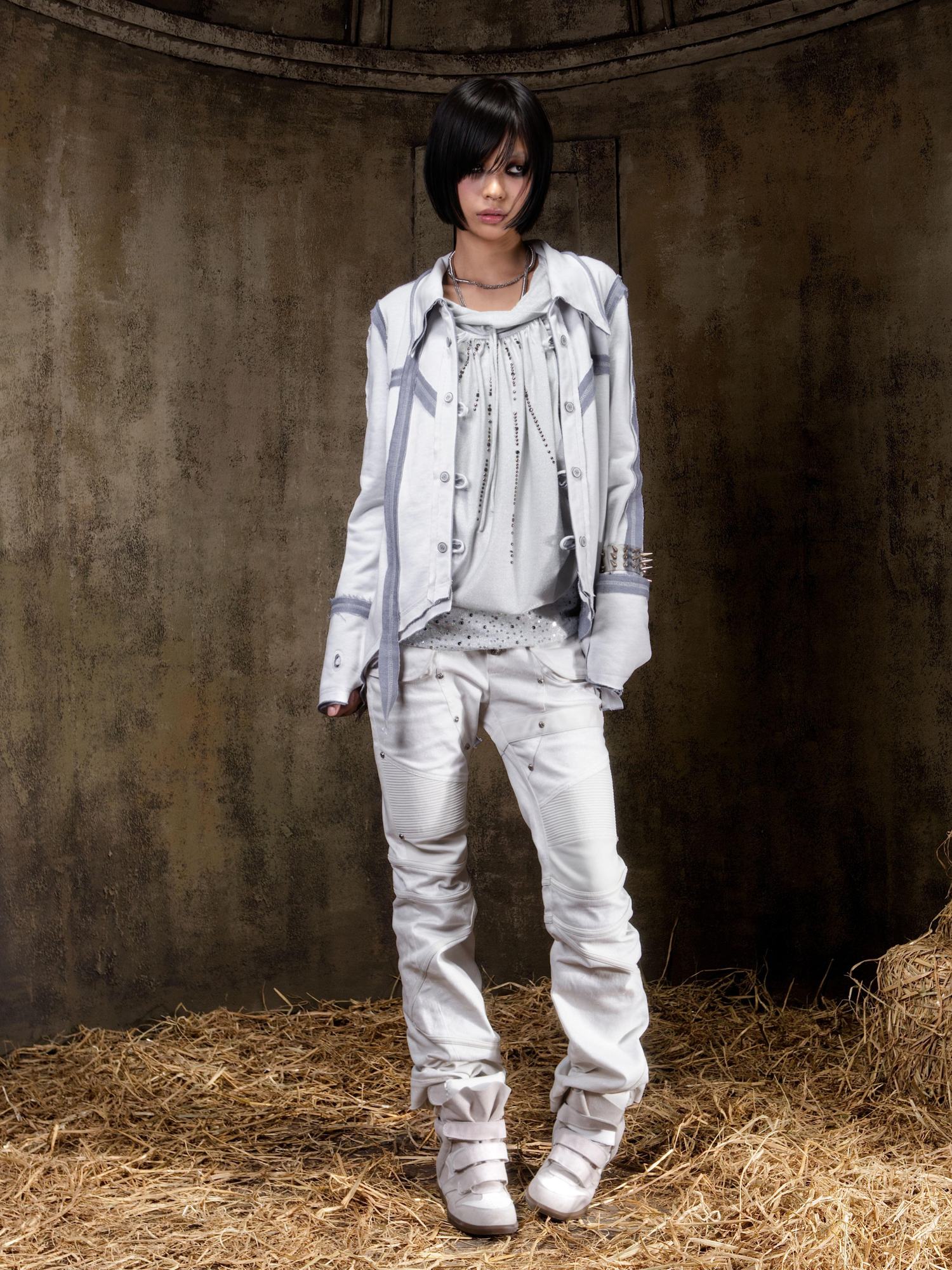 ARIADNAw Lightweight Punk Slim Fit Frayed Hem Cardigan Long Sleeve Girls Blouse