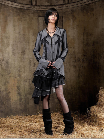 ARIADNAw Lightweight Punk Slim Fit Frayed Hem Cardigan Long Sleeve Girls Blouse