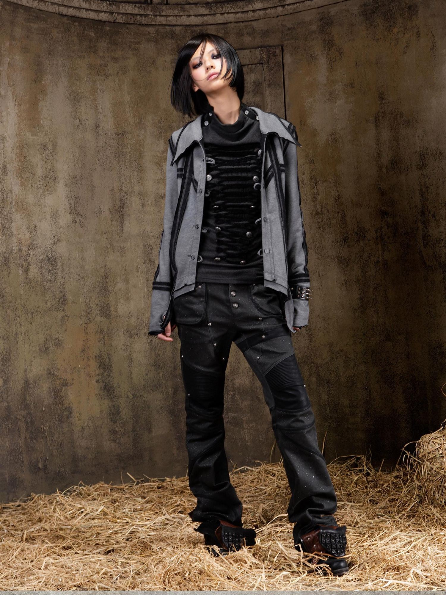 ARIADNAw Lightweight Punk Slim Fit Frayed Hem Cardigan Long Sleeve Girls Blouse