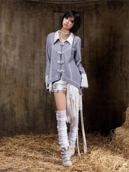 ARIADNAw Lightweight Punk Slim Fit Frayed Hem Cardigan Long Sleeve Girls Blouse