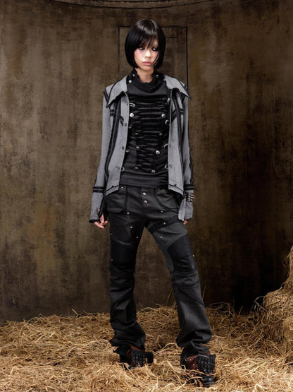 ARIADNAw Lightweight Punk Slim Fit Frayed Hem Cardigan Long Sleeve Girls Blouse