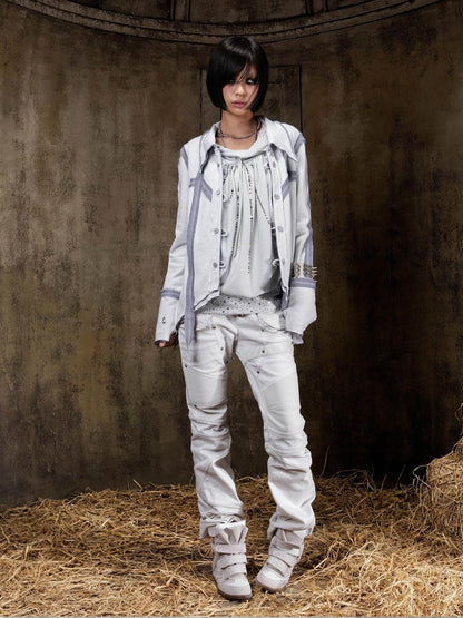 ARIADNAw Lightweight Punk Slim Fit Frayed Hem Cardigan Long Sleeve Girls Blouse