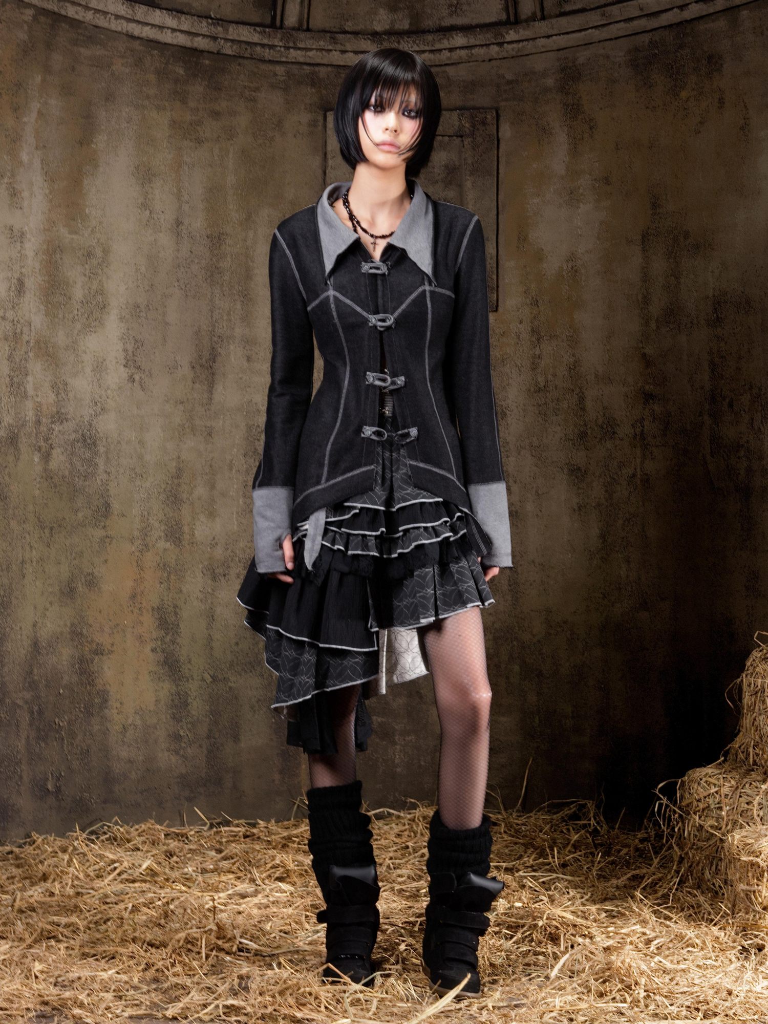 ARIADNAw Lightweight Punk Slim Fit Frayed Hem Cardigan Long Sleeve Girls Blouse