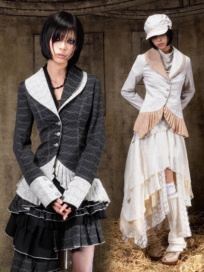 ARIADNAw Lightweight Victorian Asymmetric Everyday Lapel Button Long Sleeve Blouse