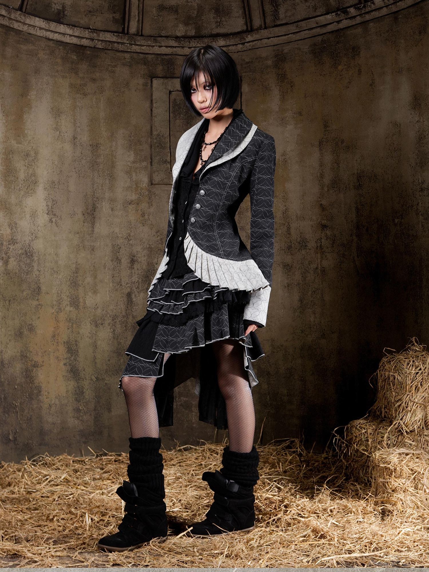 ARIADNAw Lightweight Victorian Asymmetric Everyday Lapel Button Long Sleeve Blouse