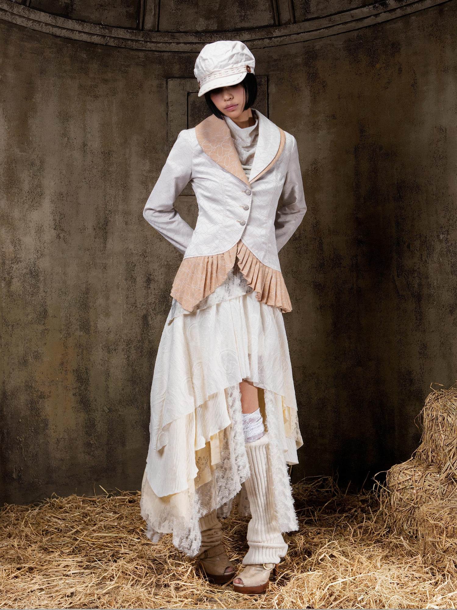 ARIADNAw Lightweight Victorian Asymmetric Everyday Lapel Button Long Sleeve Blouse