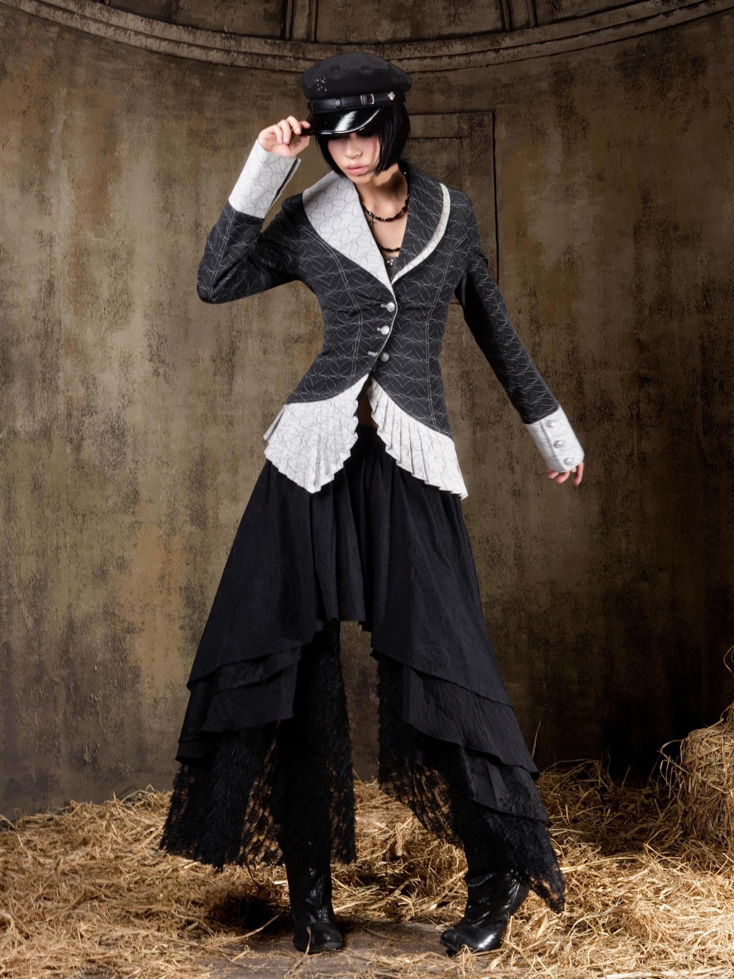 ARIADNAw Lightweight Victorian Asymmetric Everyday Lapel Button Long Sleeve Blouse