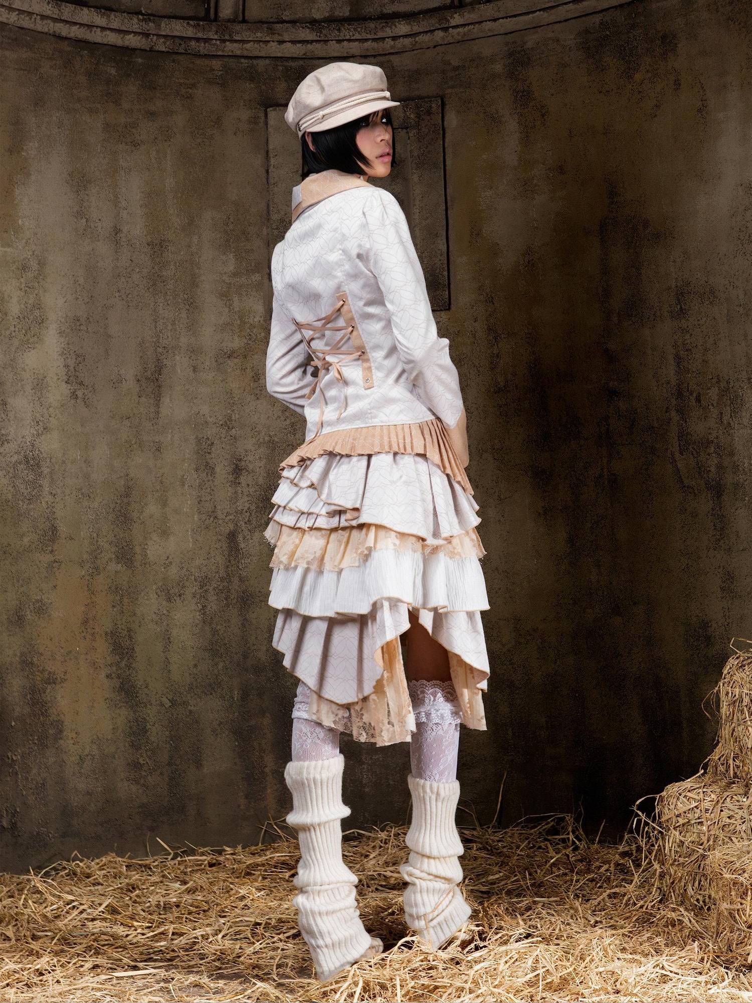 ARIADNAw Lightweight Victorian Asymmetric Everyday Lapel Button Long Sleeve Blouse