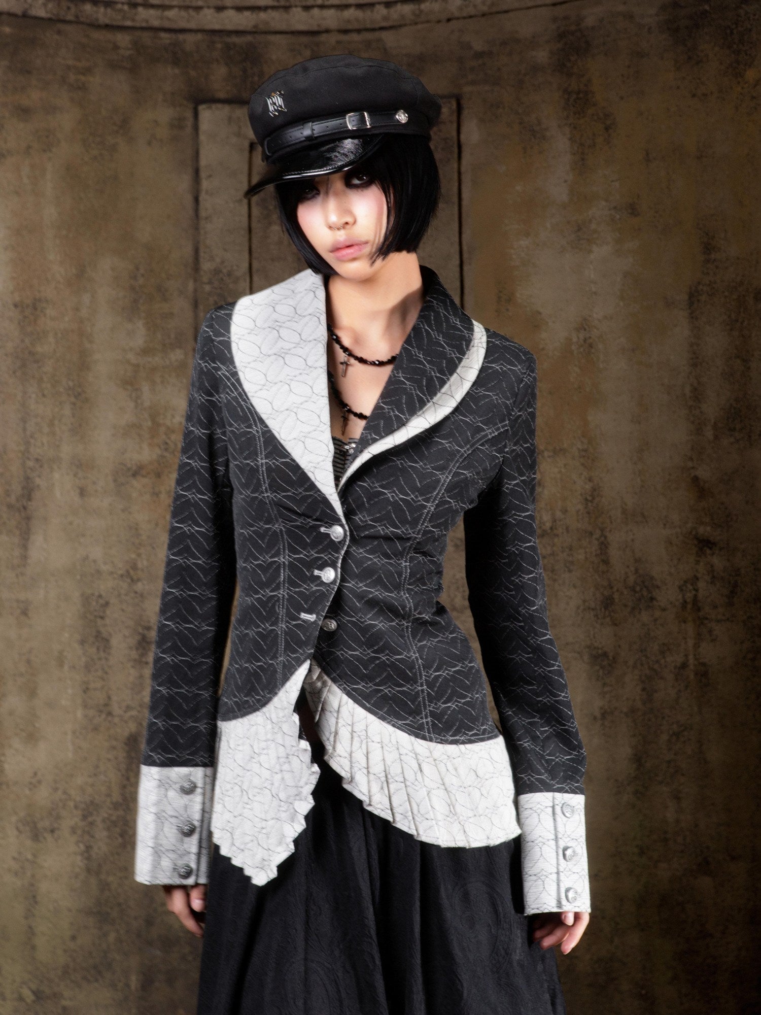 ARIADNAw Lightweight Victorian Asymmetric Everyday Lapel Button Long Sleeve Blouse