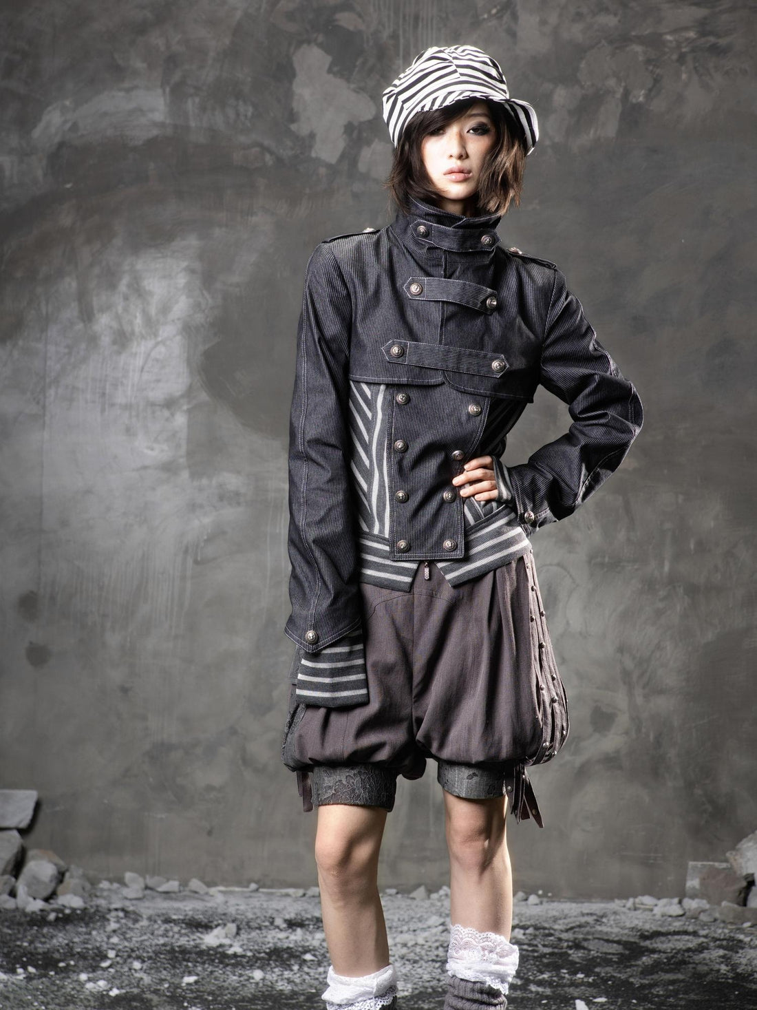 ARIADNAw Original Design 3D Embellished Asymmetric Striped Women Denim Blue Denim Jackets