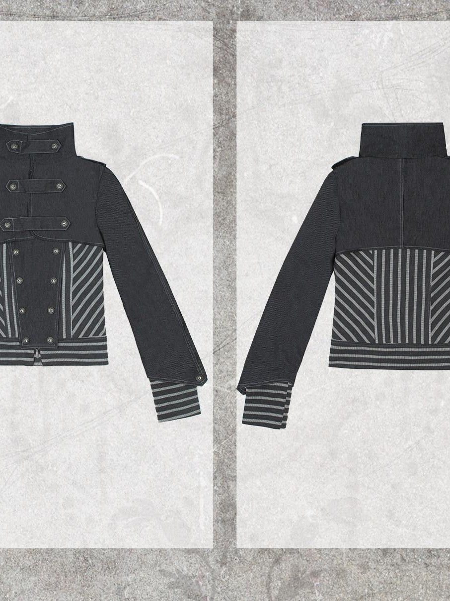 ARIADNAw Original Design 3D Embellished Asymmetric Striped Women Denim Blue Denim Jackets