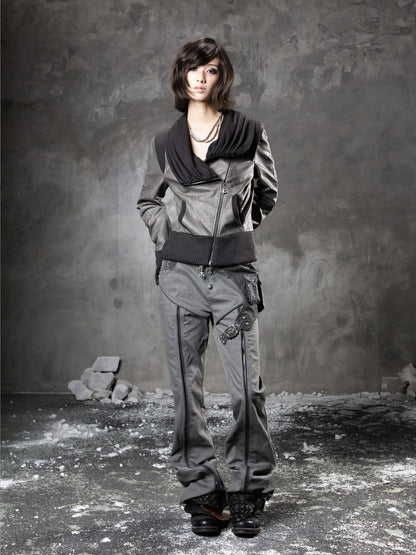 ARIADNAw Original Stacked Collar Standard Fit Pu Leather Black Coffee Leather Jackets