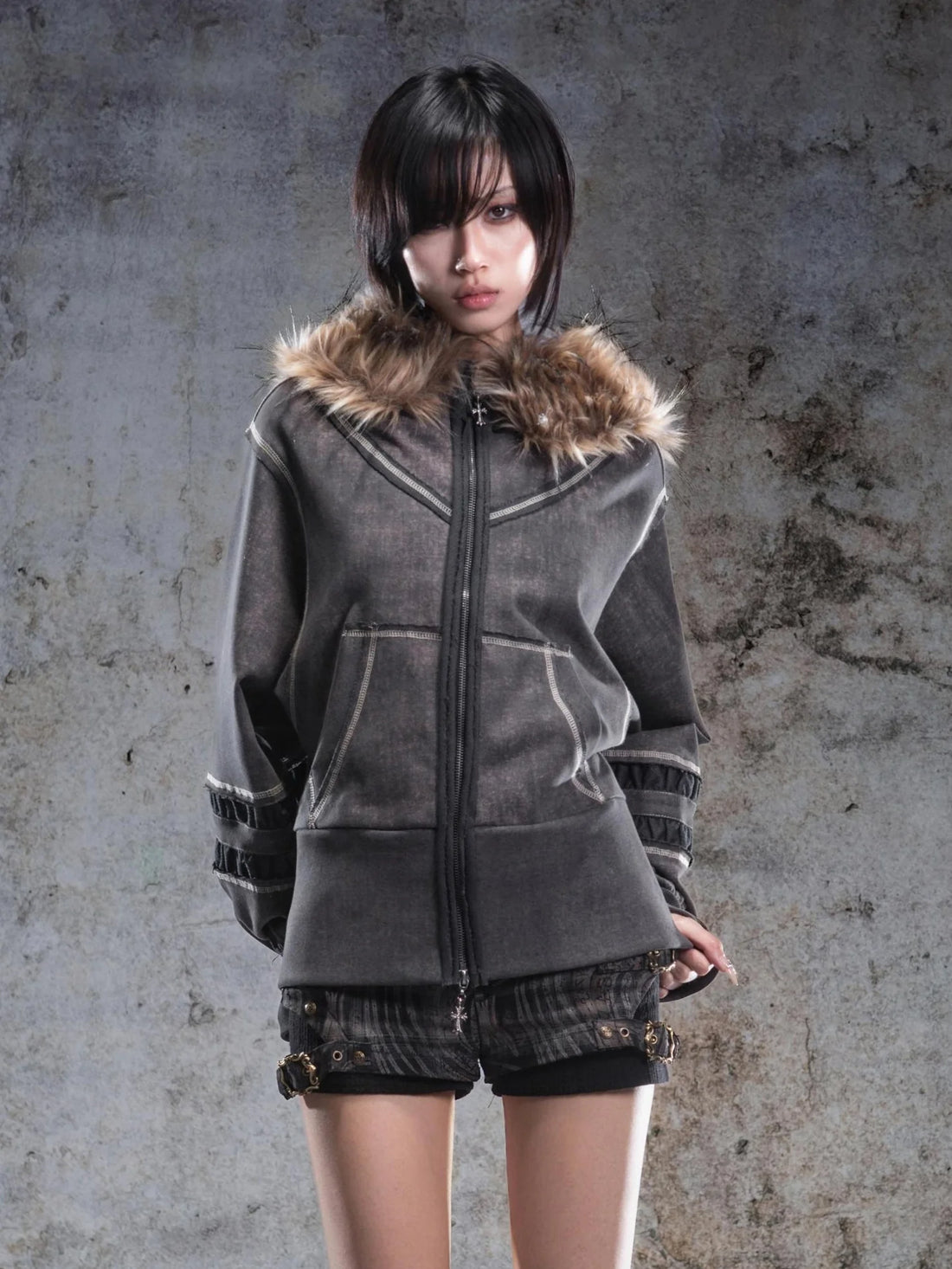 ARIADNAw Oversized Hooded Sweatshirt With Lantern Sleeves Jacket