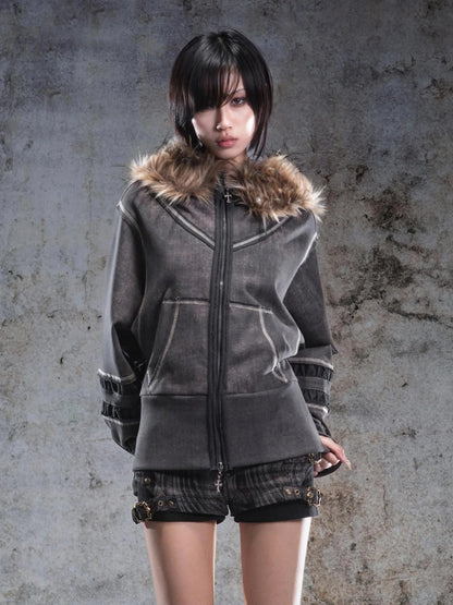 ARIADNAw Oversized Hooded Sweatshirt With Lantern Sleeves Jacket