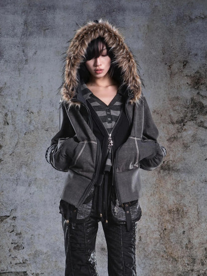 ARIADNAw Oversized Hooded Sweatshirt With Lantern Sleeves Jacket