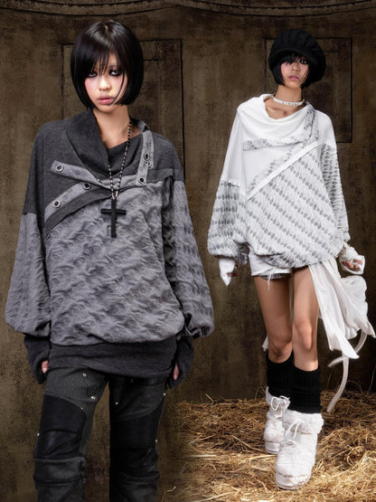ARIADNAw Polka Dot Knitted Batwing Stacked Neck Patchwork Women&