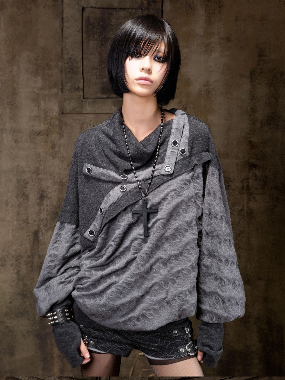 ARIADNAw Polka Dot Knitted Batwing Stacked Neck Patchwork Women&